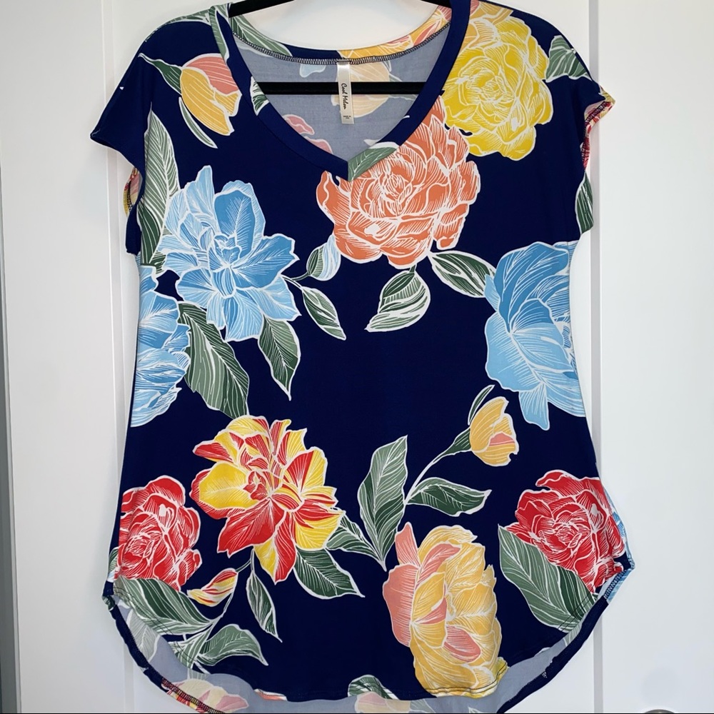 NEW - Dark blue tunic with floral pattern